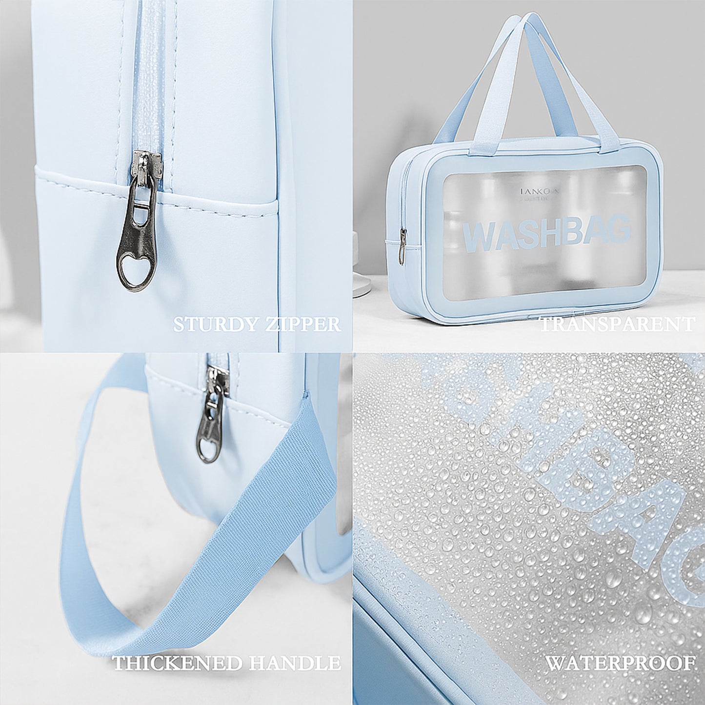 3-in-1 Waterproof Transparent Travel Toiletry Bag Set