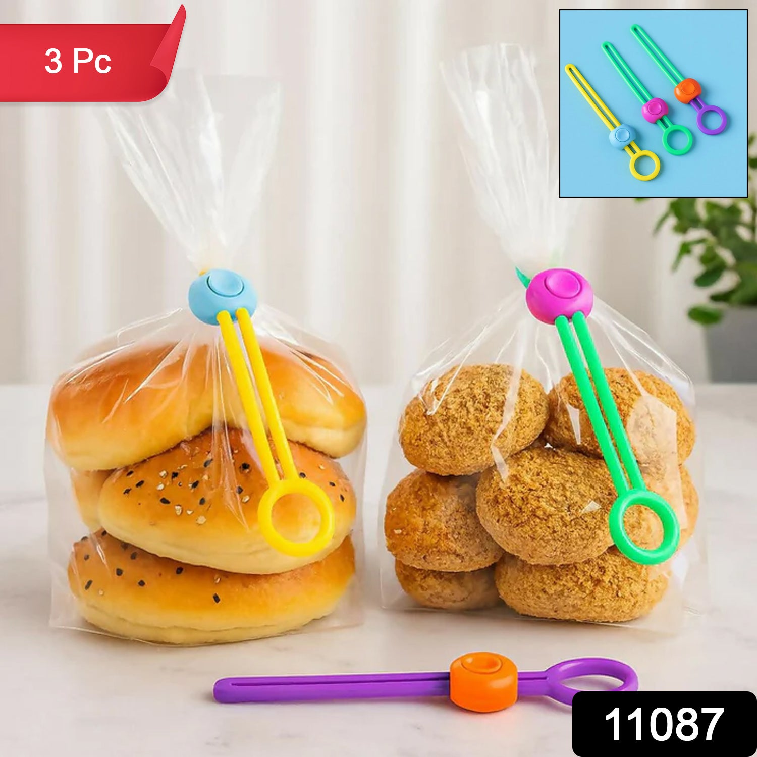 Reusable Silicone Food Bag Sealing Clips With Lock For Kitchen Storage ( 3 Pc)